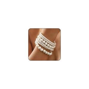 Floral Pearl Stretch Bracelet Set - 6 Pieces