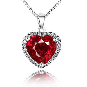Heart Ruby Pendant in 18k White Gold Plated Necklace