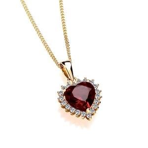 Yellow Gold and Silver Ruby Heart Pendant Necklace