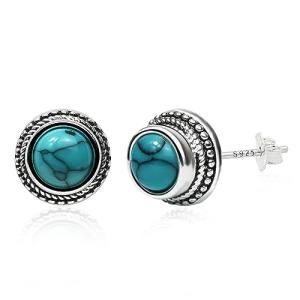 Turquoise 925 Sterling Silver Round Stud Earrings