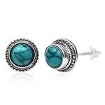 Turquoise 925 Sterling Silver Round Stud Earrings