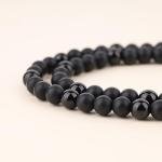 Raw Tourmaline Pendant with Matte Onyx Necklace