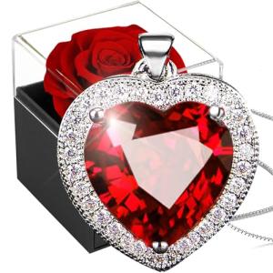 Real Rose Crystal Necklace with Ruby Pendant