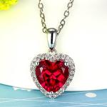 Heart Ruby Pendant in 18k White Gold Plated Necklace