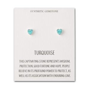 Heart Stud Earrings with Synthetic Turquoise