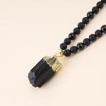 Raw Tourmaline Pendant with Matte Onyx Necklace