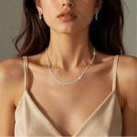 Dainty 2mm Silver Diamond Chain Necklace for Women