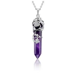 Amethyst Crystal Point Pendant Necklace for Women