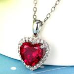 Heart Ruby Pendant in 18k White Gold Plated Necklace