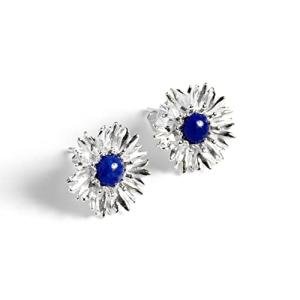 Lapis Lazuli Flower Stud Earrings in Silver