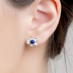 Lapis Lazuli Flower Stud Earrings in Silver