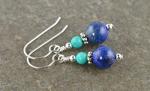 Lapis Lazuli and Turquoise Sterling Silver Drop Earrings