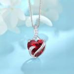 Sterling Silver Ruby Heart Pendant Necklace for Women
