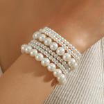 Floral Pearl Stretch Bracelet Set - 6 Pieces