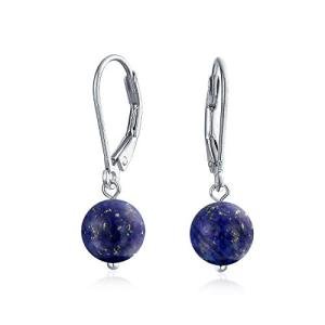 Navy Blue Lapis Lazuli Dangle Earrings in Silver