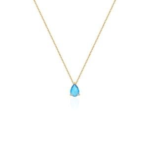 Gold Plated Blue Topaz Teardrop Necklace for Women