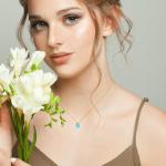 Gold Plated Blue Topaz Teardrop Necklace for Women