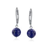 Navy Blue Lapis Lazuli Dangle Earrings in Silver