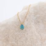 Gold Plated Blue Topaz Teardrop Necklace for Women