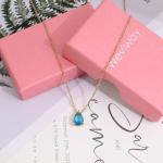 Gold Plated Blue Topaz Teardrop Necklace for Women