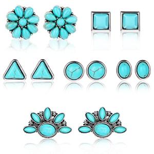 Turquoise Stud Earrings - 6 Pairs for Women