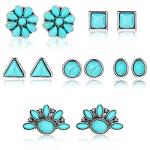 Turquoise Stud Earrings - 6 Pairs for Women