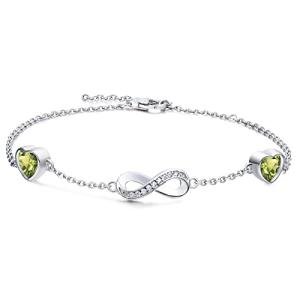 Peridot August Birthstone Bracelet with Heart Charms