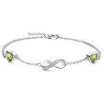 Peridot August Birthstone Bracelet with Heart Charms