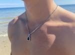 Black Onyx Pendant Necklace with Stainless Steel Chain