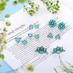 Turquoise Stud Earrings - 6 Pairs for Women