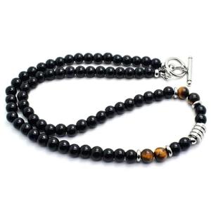 Men's Obsidian Tiger Eye Beaded Necklace