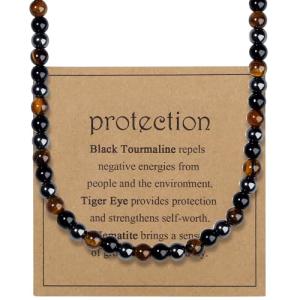 Men's Black Tourmaline Tiger Eye Healing Necklace