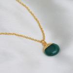 Natural Green Onyx Teardrop Pendant Necklace