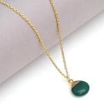 Natural Green Onyx Teardrop Pendant Necklace