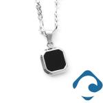Black Onyx Pendant Necklace with Stainless Steel Chain