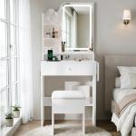 Compact Lighted Vanity Desk with Charging Station