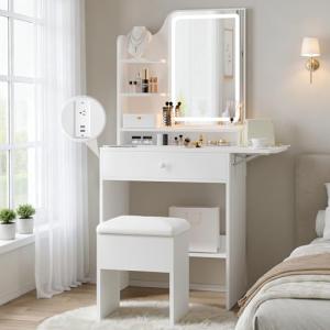 Compact Lighted Vanity Desk with Charging Station