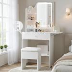 Compact Lighted Vanity Desk with Charging Station