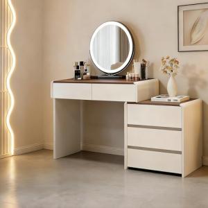 Modern Vanity Desk with LED Mirror and Storage