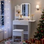 Compact Lighted Vanity Desk with Charging Station