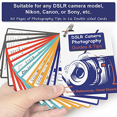 Photography Accessories DSLR Cheat Sheet Cards for Canon, Nikon, Sony, Camera Accessories Quick Reference Cards Photography Guides & Tips: Settings, Exposure, Modes, Composition, Lighting etc 4Ã3 inch from Tip Info