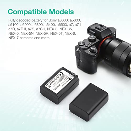 FirstPower NP-FW50 Battery 2-Pack and USB Dual Charger Compatible with Sony A6000 A6300 A6400 A6500 A7 A7II A7RII A7SII A7S A7S2 A7R A7R2 A5100 A5000 RX10 RX10II III Cameras by FirstPower