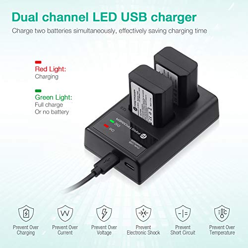 FirstPower NP-FW50 Battery 2-Pack and USB Dual Charger Compatible with Sony A6000 A6300 A6400 A6500 A7 A7II A7RII A7SII A7S A7S2 A7R A7R2 A5100 A5000 RX10 RX10II III Cameras by FirstPower