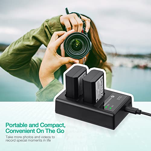 FirstPower NP-FW50 Battery 2-Pack and USB Dual Charger Compatible with Sony A6000 A6300 A6400 A6500 A7 A7II A7RII A7SII A7S A7S2 A7R A7R2 A5100 A5000 RX10 RX10II III Cameras by FirstPower
