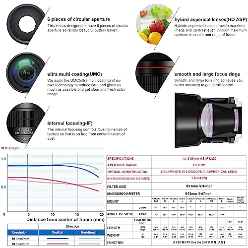 Lightdow 85mm F1.8 Medium Telephoto Manual Focus Full Frame Portrait Lens for Canon EOS Rebel T8i T7i T7 T6 T3i T2i 4000D 2000D 1300D 850D 800D 600D 550D 90D 80D 77D 70D 50D 6D 5D etc by ZLY Technology