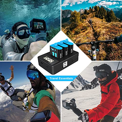 TOMSHEIR 2000mAh Batteries for GoPro Hero 9/10 Battery (2-Pack) and 3-Channel USB Quick Charger (Fully Compatible with Gopro Hero 9 Gopro Hero 10 Black Official) by Roofer Electronics Technology(Shanwei) Co.,Ltd
