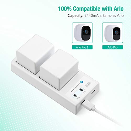 FirstPower Replace Arlo Pro Arlo Pro 2 Upgraded Rechargeable Battery VMA4400 2-Pack & Dual Quick LCD Charger for Arlo Pro, Arlo Pro 2, Arlo Go, Arlo Security Light Batteries by FirstPower