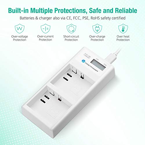 FirstPower Replace Arlo Pro Arlo Pro 2 Upgraded Rechargeable Battery VMA4400 2-Pack & Dual Quick LCD Charger for Arlo Pro, Arlo Pro 2, Arlo Go, Arlo Security Light Batteries by FirstPower