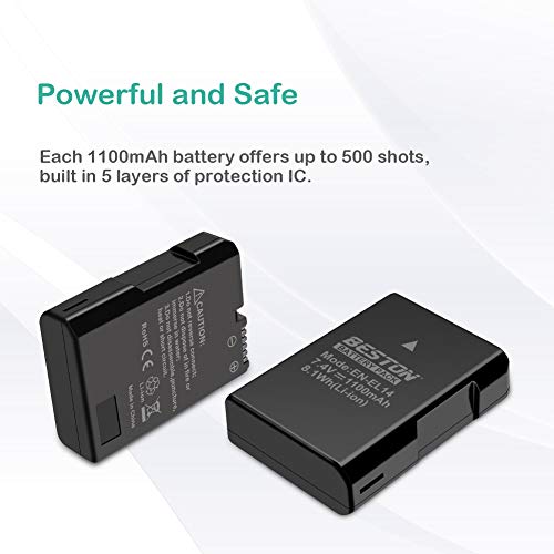 BESTON 2-Pack EN-EL14 / EN-EL14a Battery Packs and Rapid USB Charger for Nikon D3100 D3200 D3300 D3400 D3500 D5100 D5200 D5300 D5500 D5600 DF Coolpix P7000 P7100 P7700 P7800 Cameras by BESTON