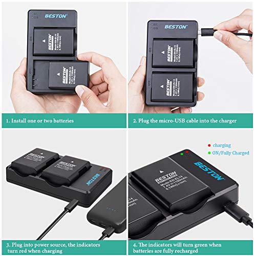 BESTON 2-Pack EN-EL14 / EN-EL14a Battery Packs and Rapid USB Charger for Nikon D3100 D3200 D3300 D3400 D3500 D5100 D5200 D5300 D5500 D5600 DF Coolpix P7000 P7100 P7700 P7800 Cameras by BESTON